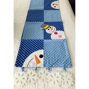 Christmas Table Runner 65" x 13" SNOWMAN Polka Dots & Snowman Design from QVC